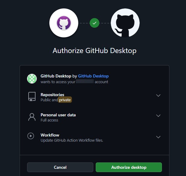 GitHub Desktop Authorize application